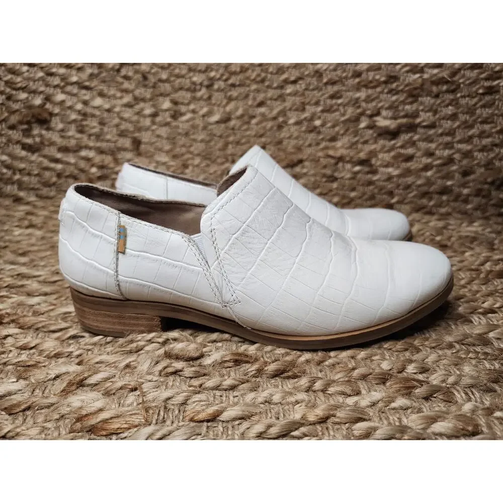 Womens Toms Shaye Low White Croc Emboss Fashion Leather Loafers Size 7